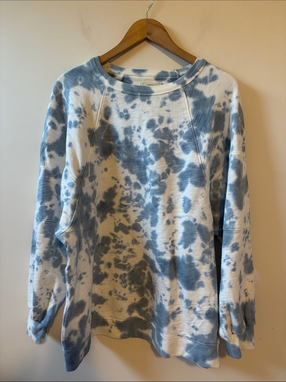 Madewell Blue and White Tie-Dye Crewneck Sweatshirt